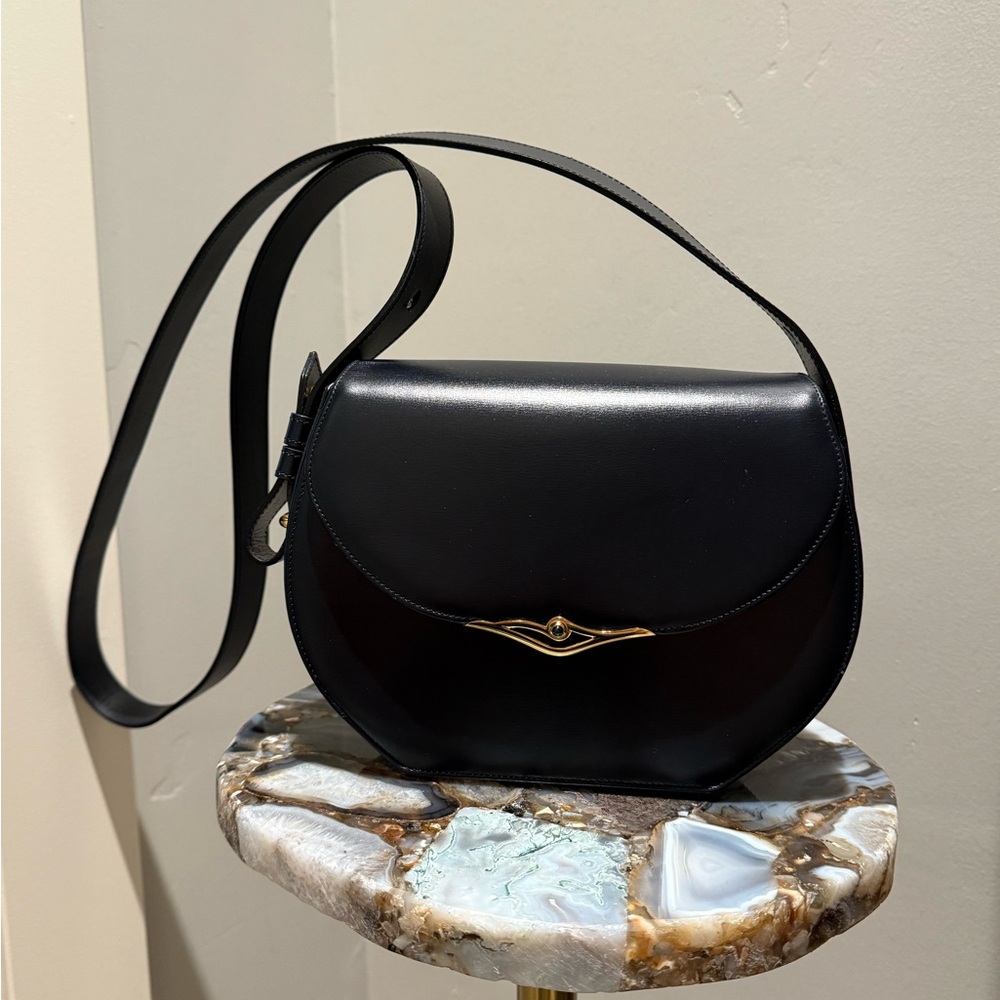 Vintage Cartier Sapphire Black Leather Bag